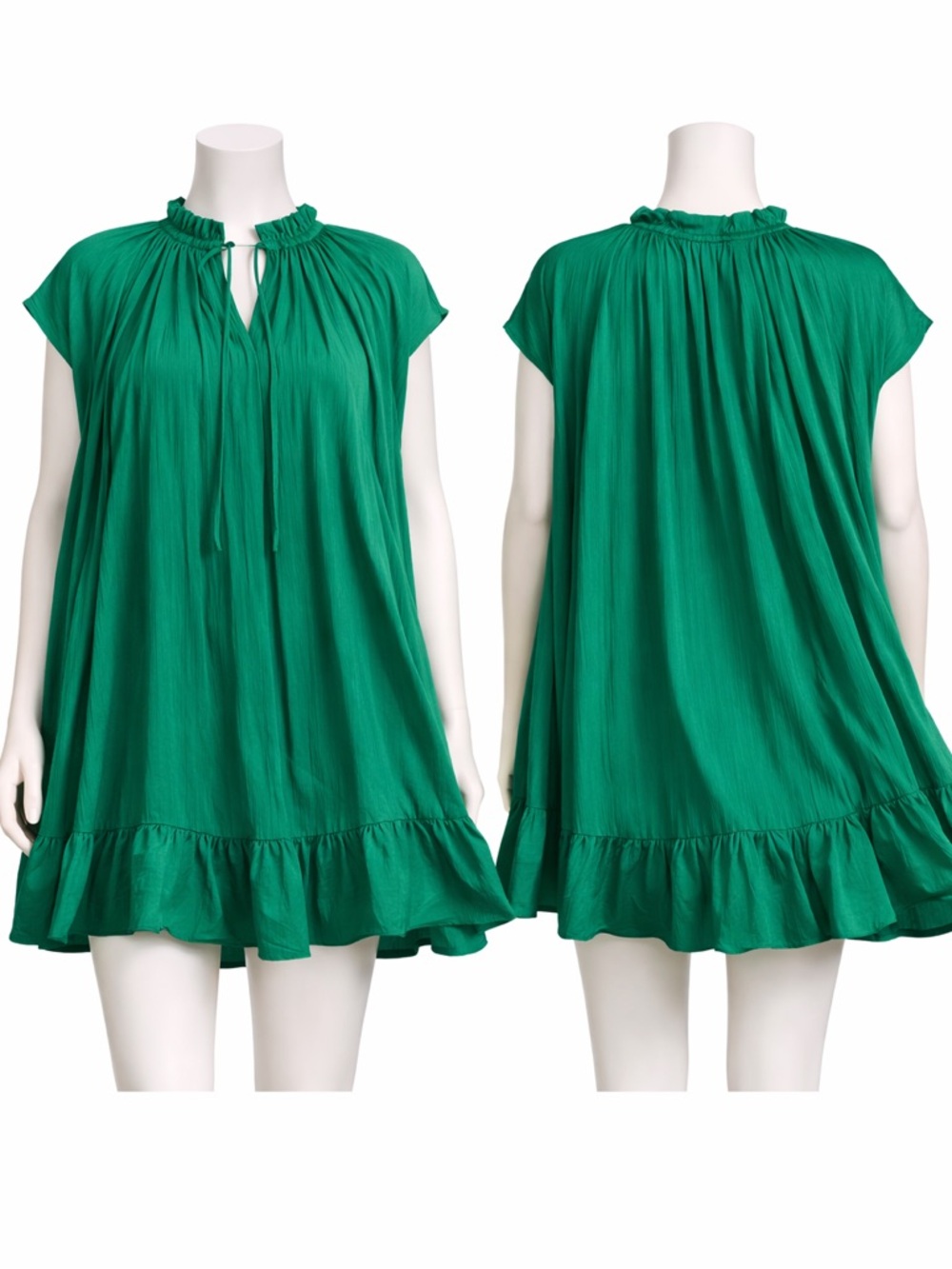Anthropologie Emerald Green Mock Neck, Lined, Swing Dress NWT- S - Picture 1 of 15